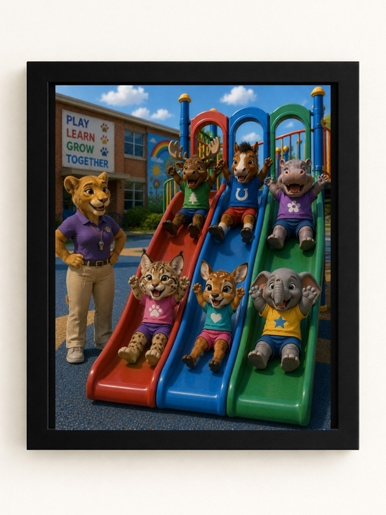 Hand Crafted Other - Playful Animal Friends 8x10 Framed A.I. Art Print